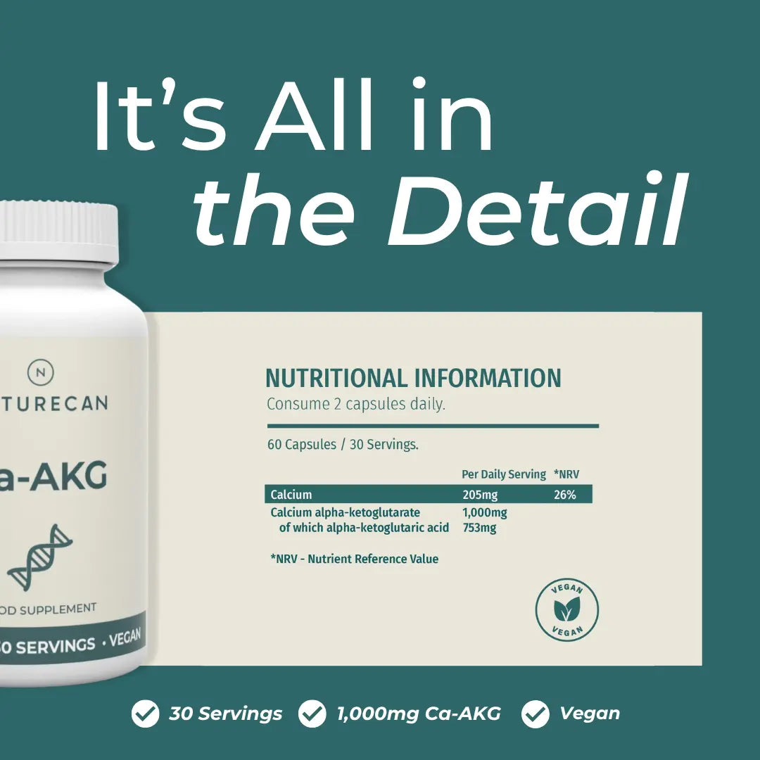 Supplement bottle with nutritional information label on a teal background