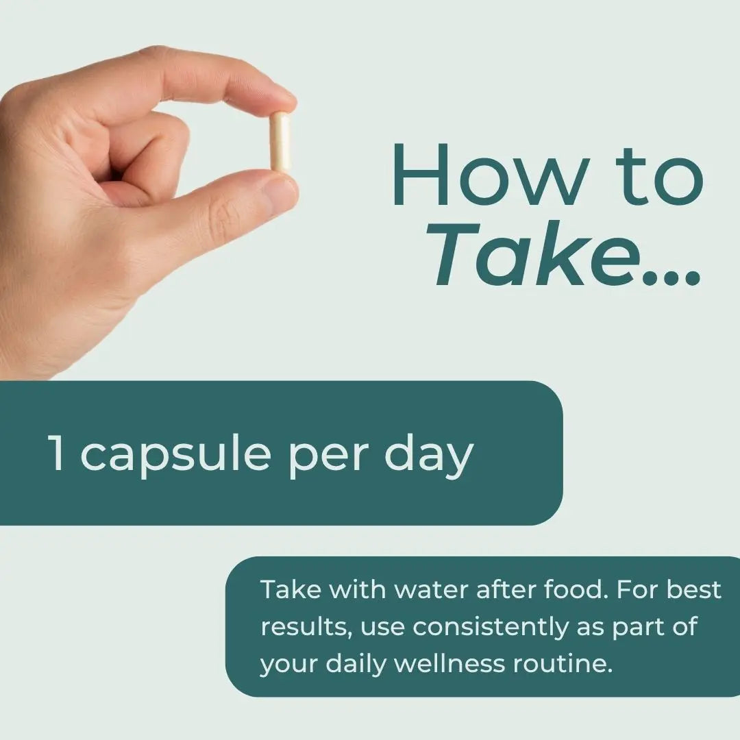 Instructional graphic showing a hand holding a single capsule pill next to the text 'How to Take.