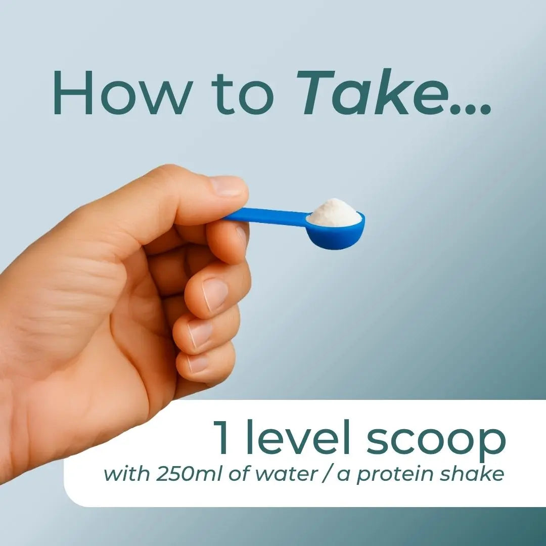 Triple Magnesium Powder container with key features on a light blue background