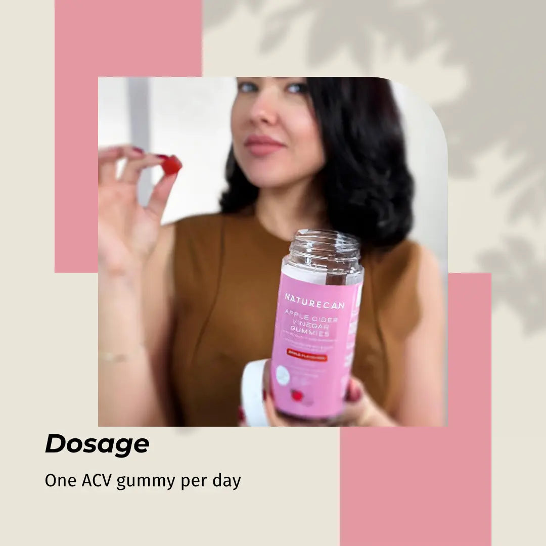 Woman holding Naturecan Apple Cider Vinegar Gummies, text reads