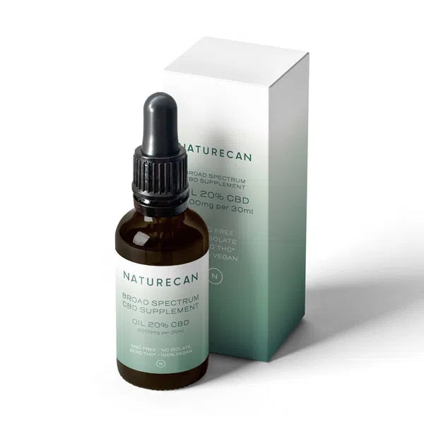 Naturecan 20% CBD oil bottle and packaging, 30ml.