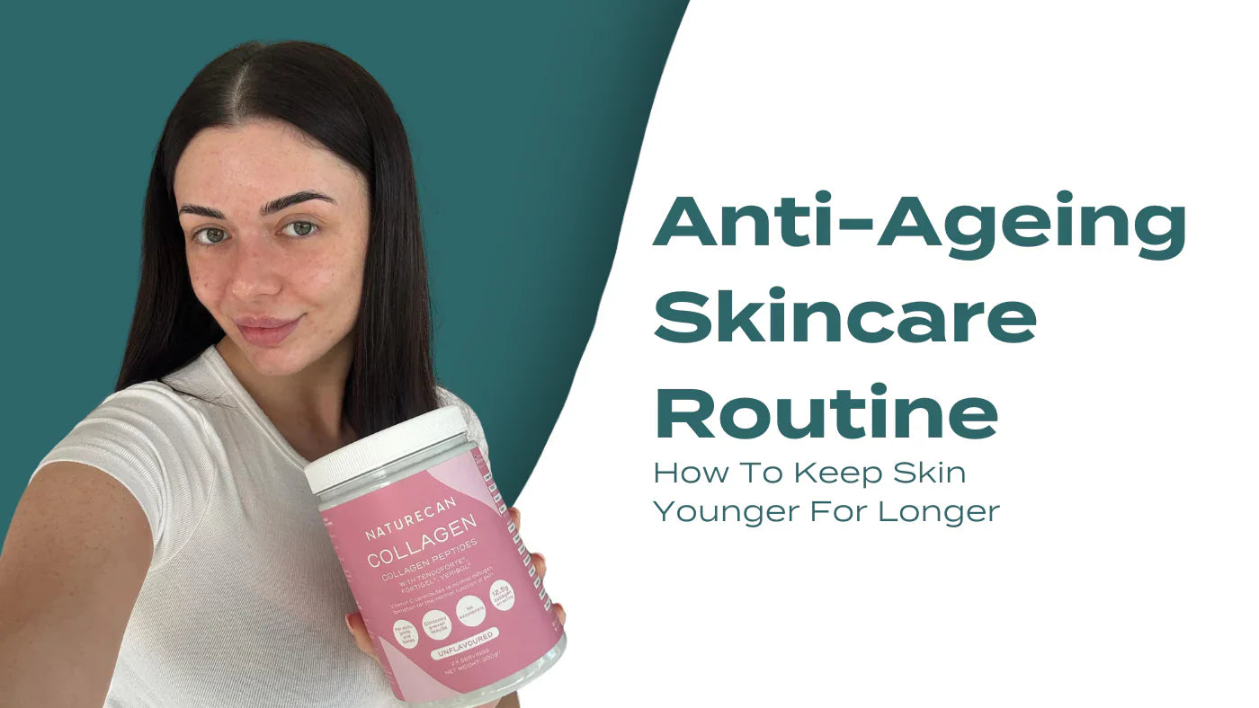 Brunette woman holding collagen peptides from Naturecan