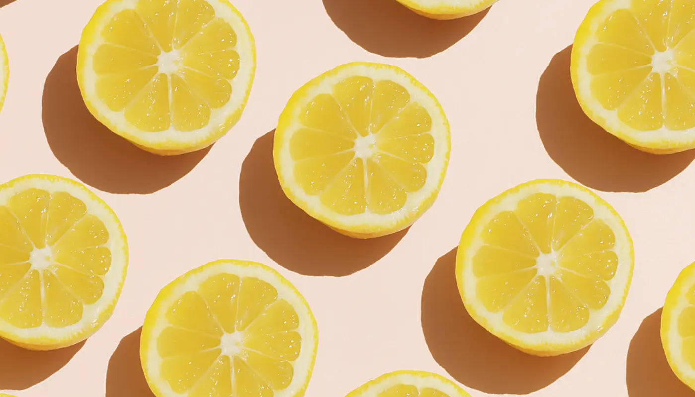 half oranges over pink background