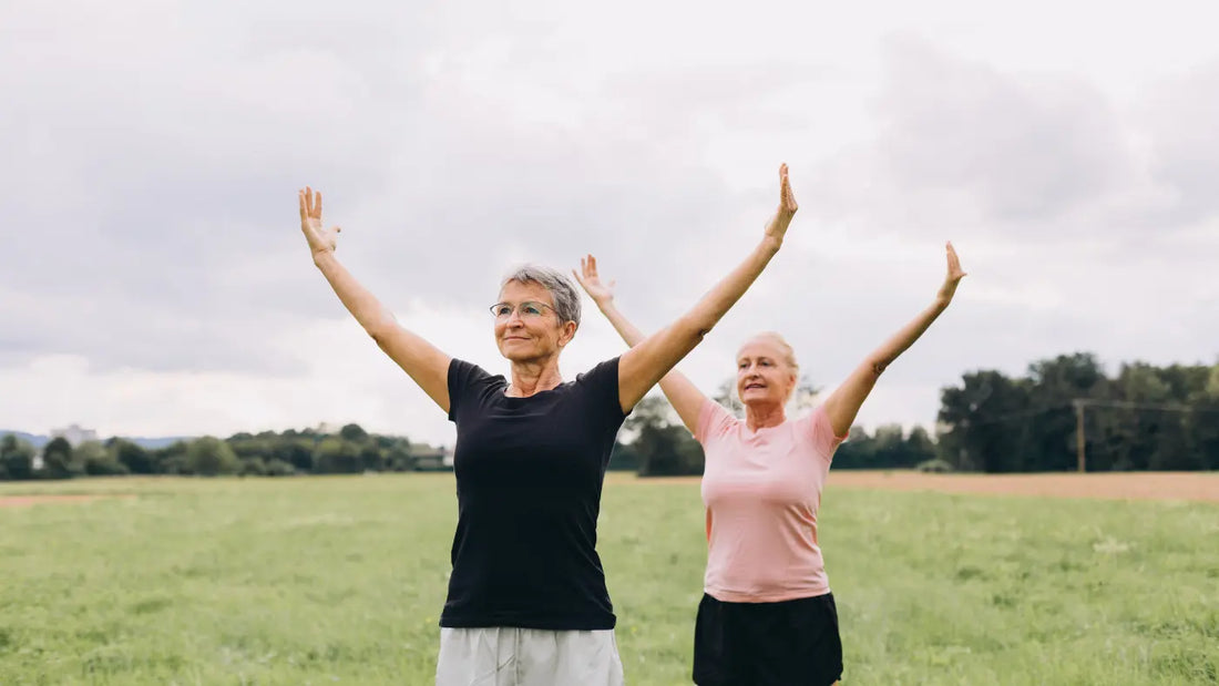 Mature women exercising in the wild