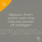 "Text promoting collagen's natural beauty benefits on a gray background with decorative lines."