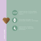 Heart-shaped treat with joint care benefits, featuring UCII support for joint health and healthy cartilage promotion.