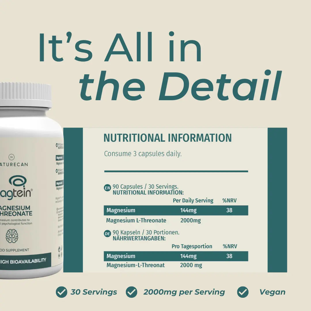 Nutritional supplement container with detailed nutritional information on a beige background