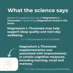 Text on a green background discussing the benefits of Magnesium L-Threonate.
