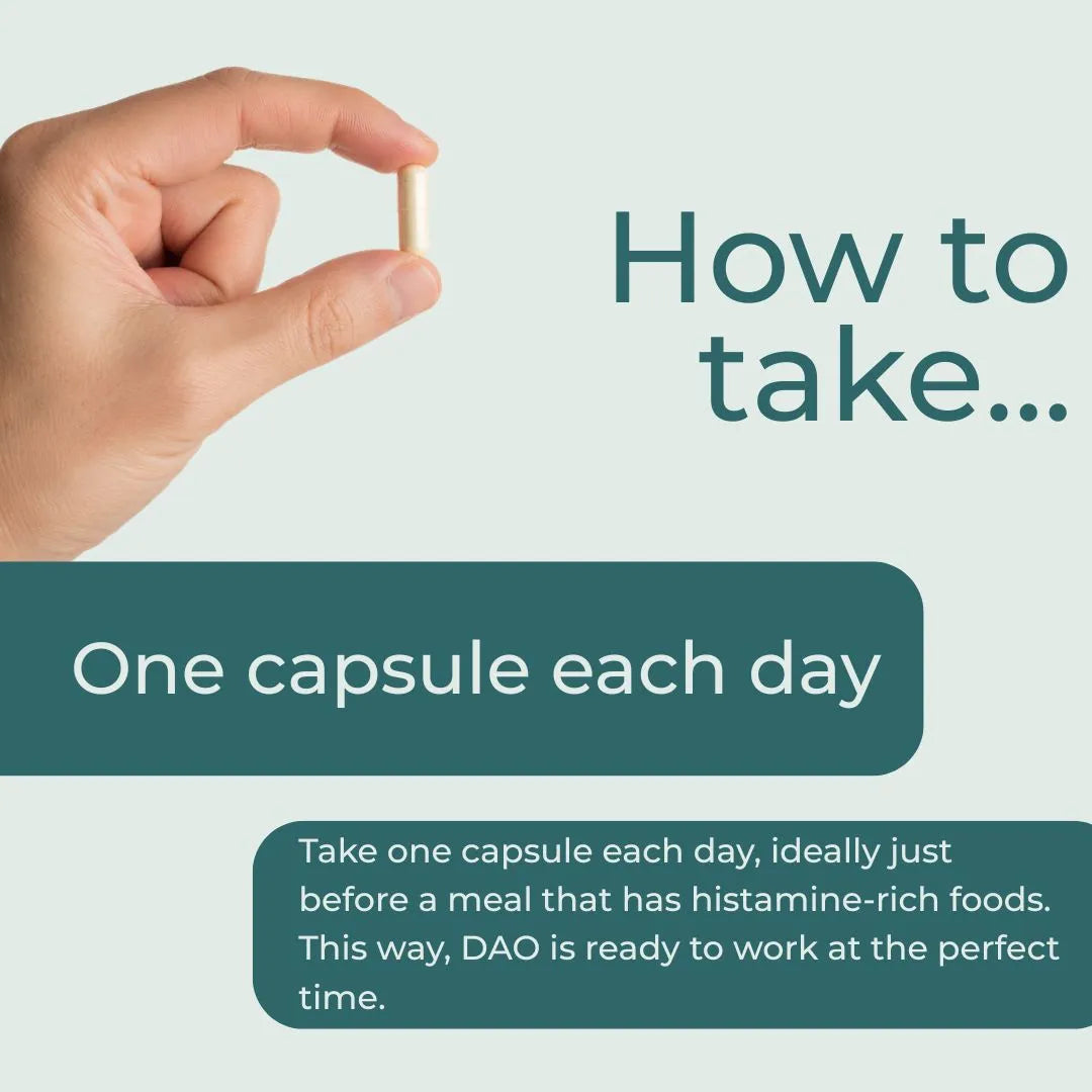 Instructional graphic showing a hand holding a single capsule, with text reading 'How to take.