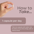 Instructional graphic showing a hand holding a single capsule pill with text reading 'How to Take.