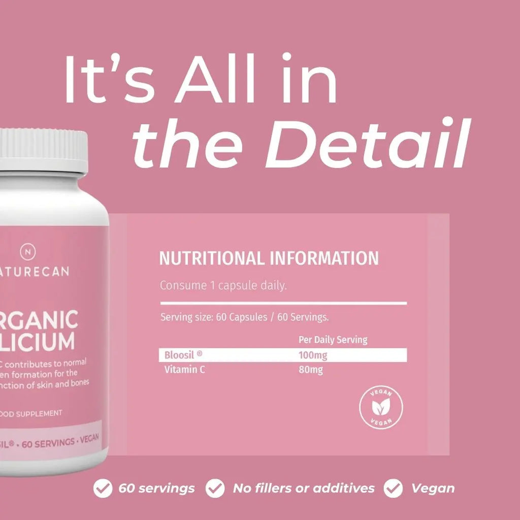 Supplement bottle with nutritional information on a pink background