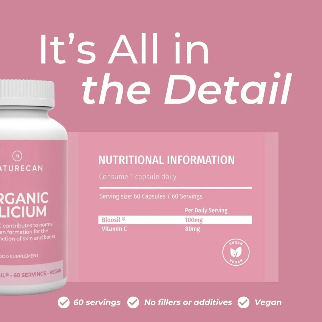 Supplement bottle with nutritional information on a pink background