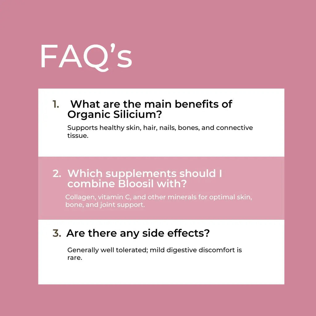 FAQ section about organic silicon with answers on a pink background