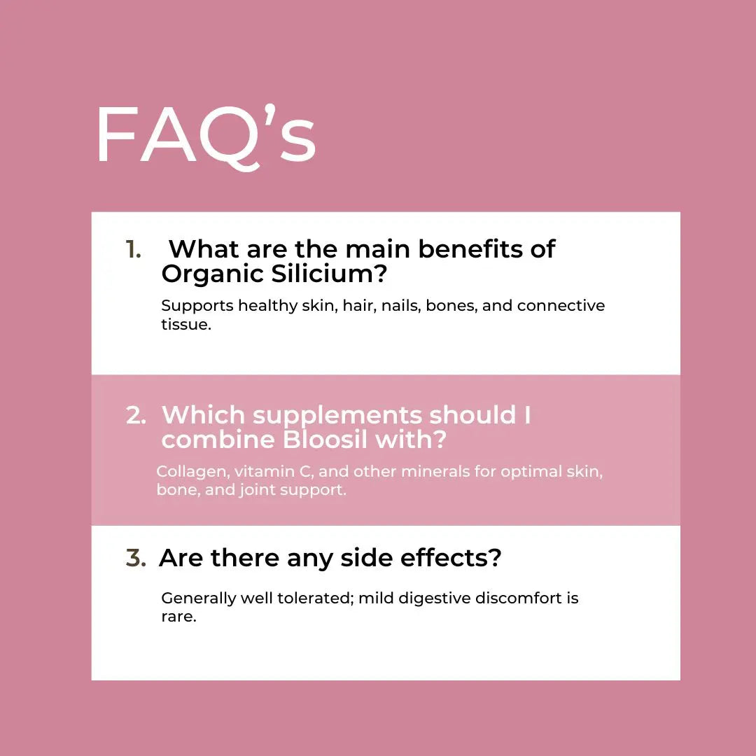 FAQ section about organic silicon with answers on a pink background