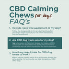FAQs about CBD Calming Chews for dogs on a light blue background