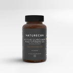 Naturecan Active Curcumin and Vitamin D3 supplement bottle with black cap and label.