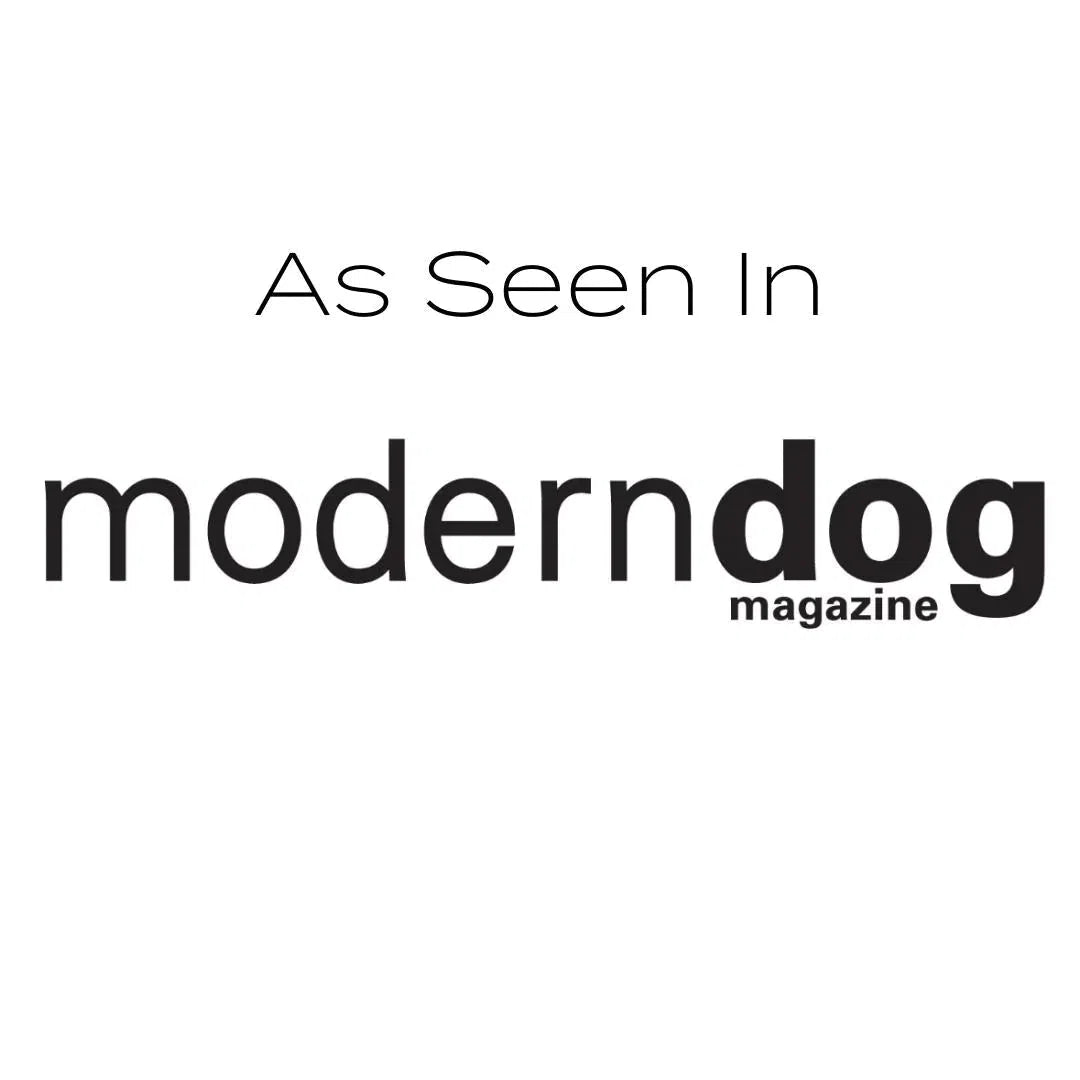Text "As Seen In Modern Dog Magazine" in a simple black font on a white background.