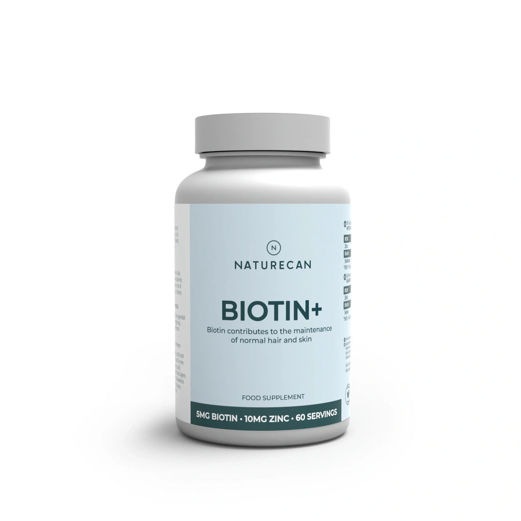 Naturecan Biotin+ supplement bottle on a white background