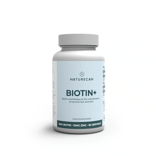 Naturecan Biotin+ supplement bottle on a white background