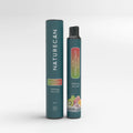 Naturecan vape pen packaging, kiwi passion fruit guava flavor, 600mg CBD CBG, teal design with fruit imagery.