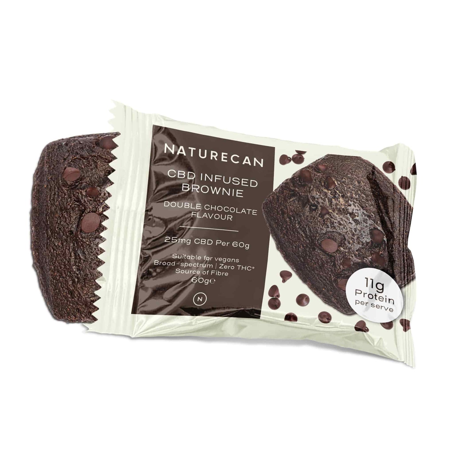 Naturecan CBD infused double chocolate brownie packaging with chocolate chips.