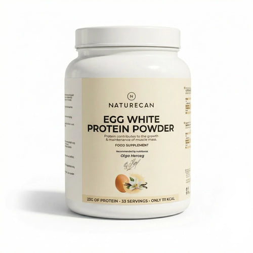 Naturecan Egg White Protein Powder container on a white background