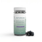 Bottle of Naturecan Shilajit Gummies with gummies on a white background