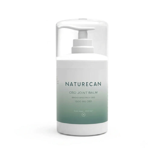 Naturecan CBD Joint Balm packaging with a pump dispenser, labeled 
