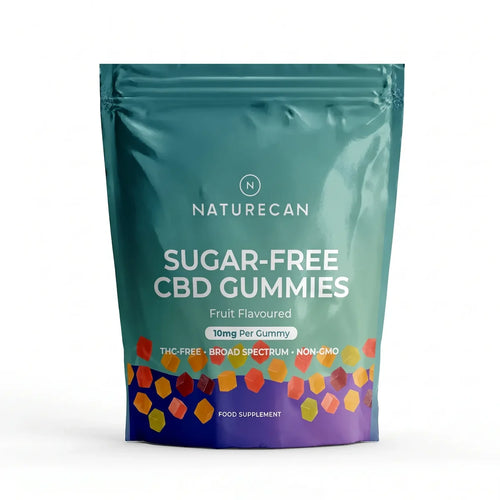 Package of Naturecan sugar-free CBD gummies on a white background
