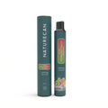 Naturecan vape pen packaging, kiwi passion fruit guava flavor, 600mg CBD CBG, teal design with fruit imagery.