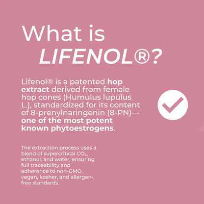 Pink background with white text explaining what Lifenol is and its properties.