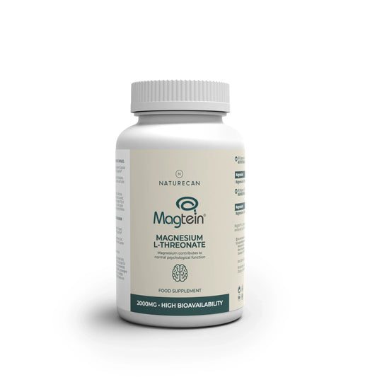 Supplement bottle labeled 'Magtein' on a white background