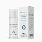 Naturecan CBD Acne Cream packaging with pump bottle and box, featuring 100mg CBD and jojoba seed oil.