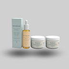 Naturecan skincare set with Nutri-Glow CBD facial oil and two cream jars, featuring marula and rose oil.