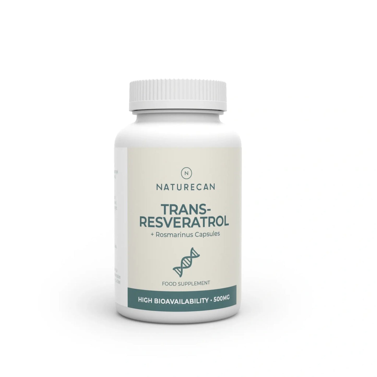 Naturecan Trans-Resveratrol 500mg capsules bottle with high bioavailability label.