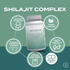 Naturecan Shilajit Complex packaging highlighting benefits like metabolism support, vegan-friendly, and body weight normalization.