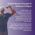 Man flexing arm with text about Shilajit's benefits on a purple background
