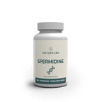 A white bottle of Naturecan Spermidine food supplement with a white cap, shown on a clean white background with a soft shadow.