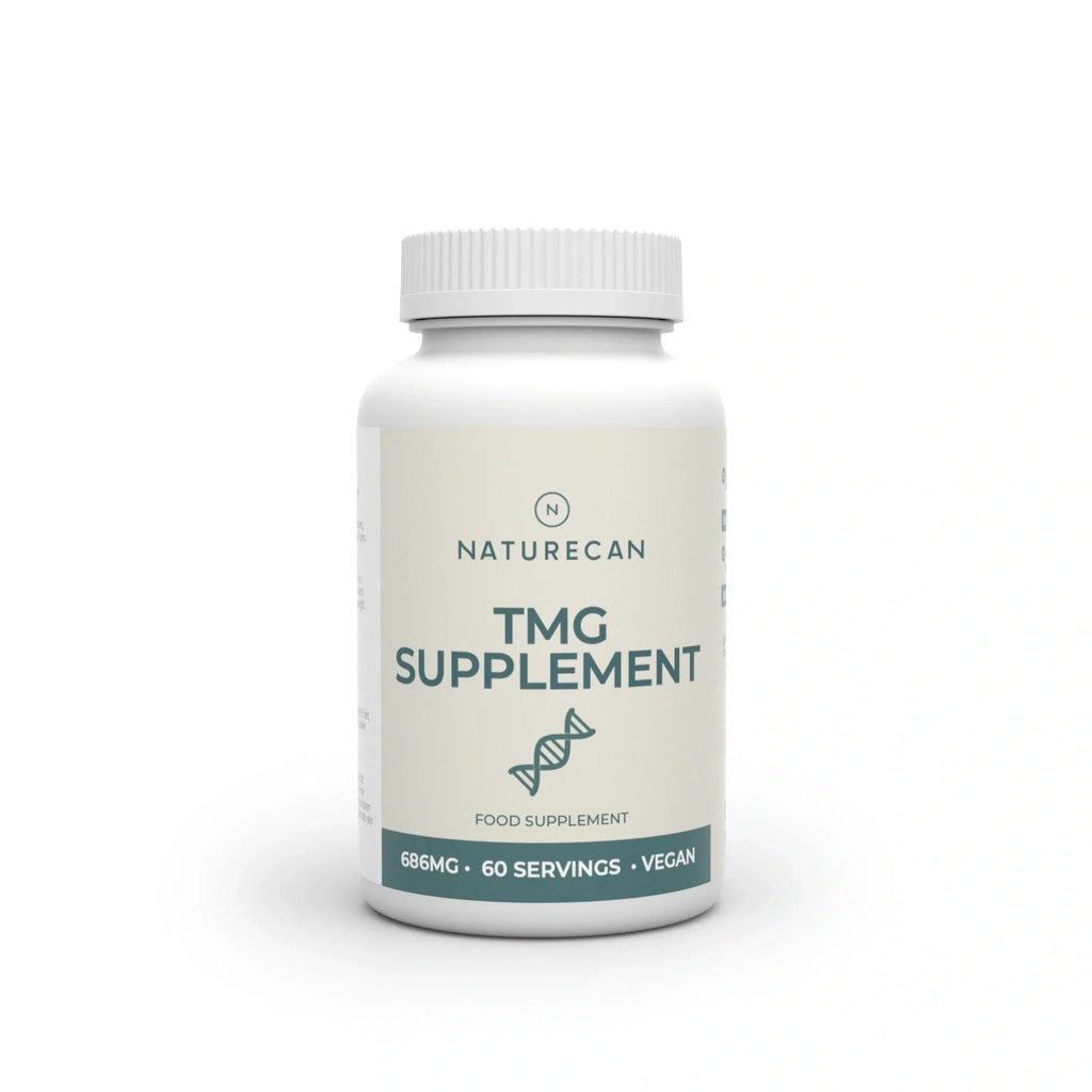 Naturecan TMG supplement bottle, 686mg, 60 vegan servings.