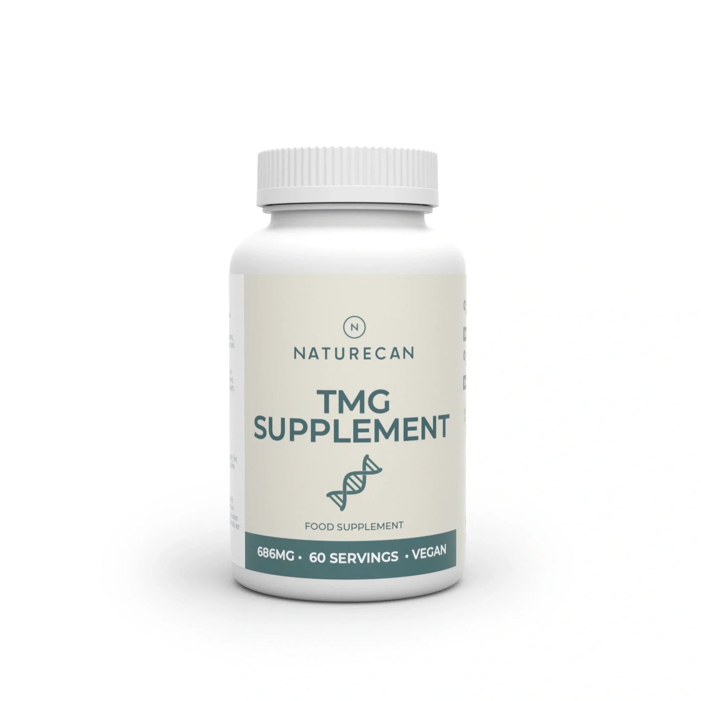 Naturecan TMG supplement bottle, 686mg, 60 vegan servings.
