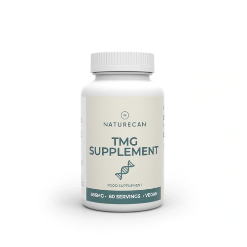 Naturecan TMG supplement bottle, 686mg, 60 vegan servings.