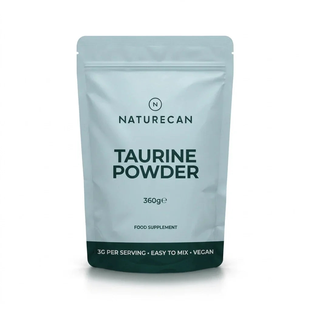Package of Naturecan Taurine Powder on a white background