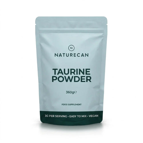 Package of Naturecan Taurine Powder on a white background