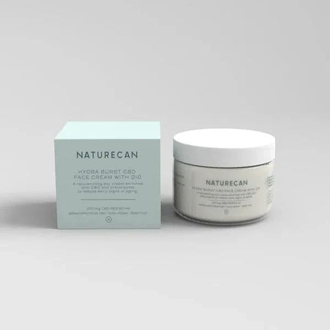 Naturecan Hydra Burst CBD Day Cream packaging and jar on a neutral background.