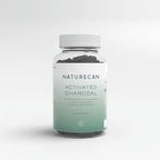 Naturecan Activated Charcoal bottle with 90 capsules, labeled for reducing flatulence.