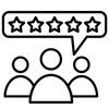 Five black stars in a horizontal row on a white background.