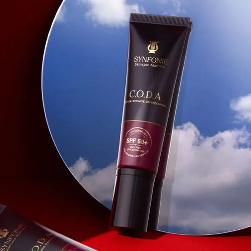 SYNfonie C.O.D.A skincare product with a blue sky background