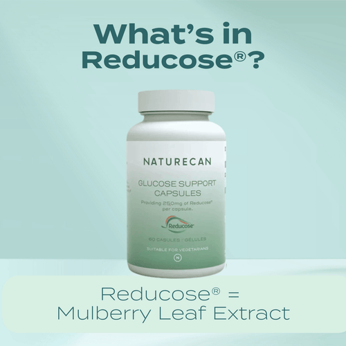 Naturecan Glucose Support Capsules bottle with Reducose®, mulberry leaf extract.